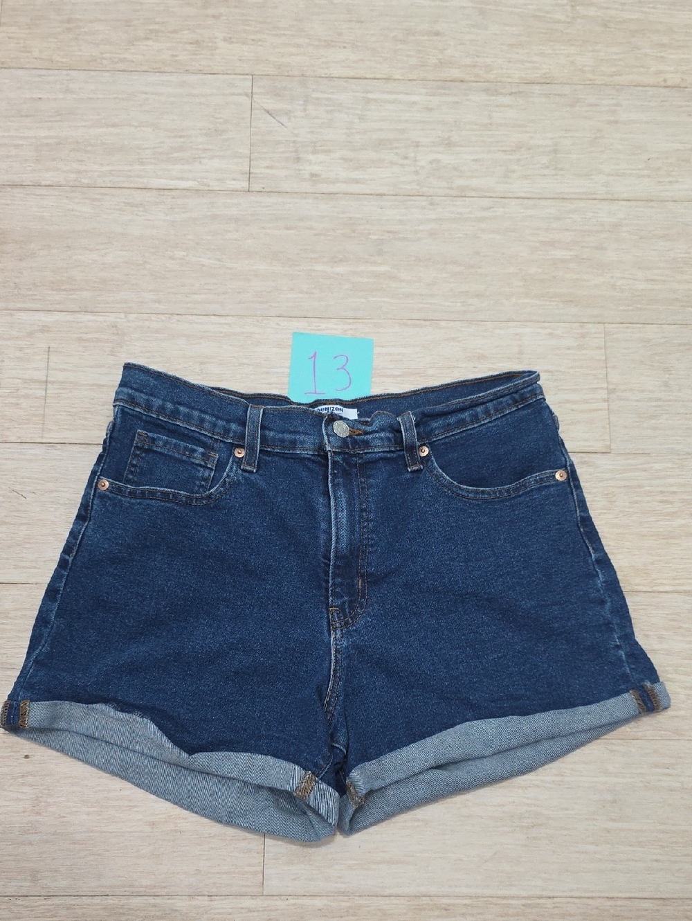 Levi's Dark Blue High-Rise Rolled Hem Jean Shorts